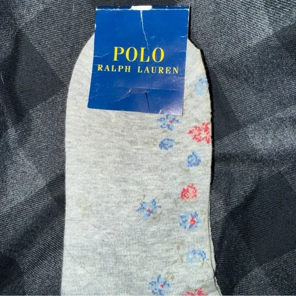 POLO Ralph Lauren Light Gray Floral Socks Vintage - Picture 2 of 9